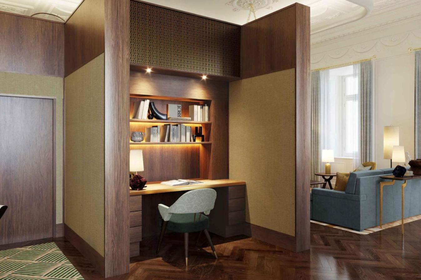 Hotel Rosewood Viena Exterior foto A work space in a hotel room
